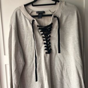 Grey Lace-Up front Sweatshirt